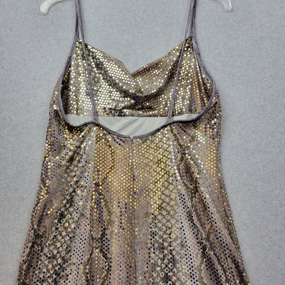 Jessica McClintock Dress Womens 8 Gray Gold Silver Glitter Fairy Y2K Twist Front - Picture 9 of 14